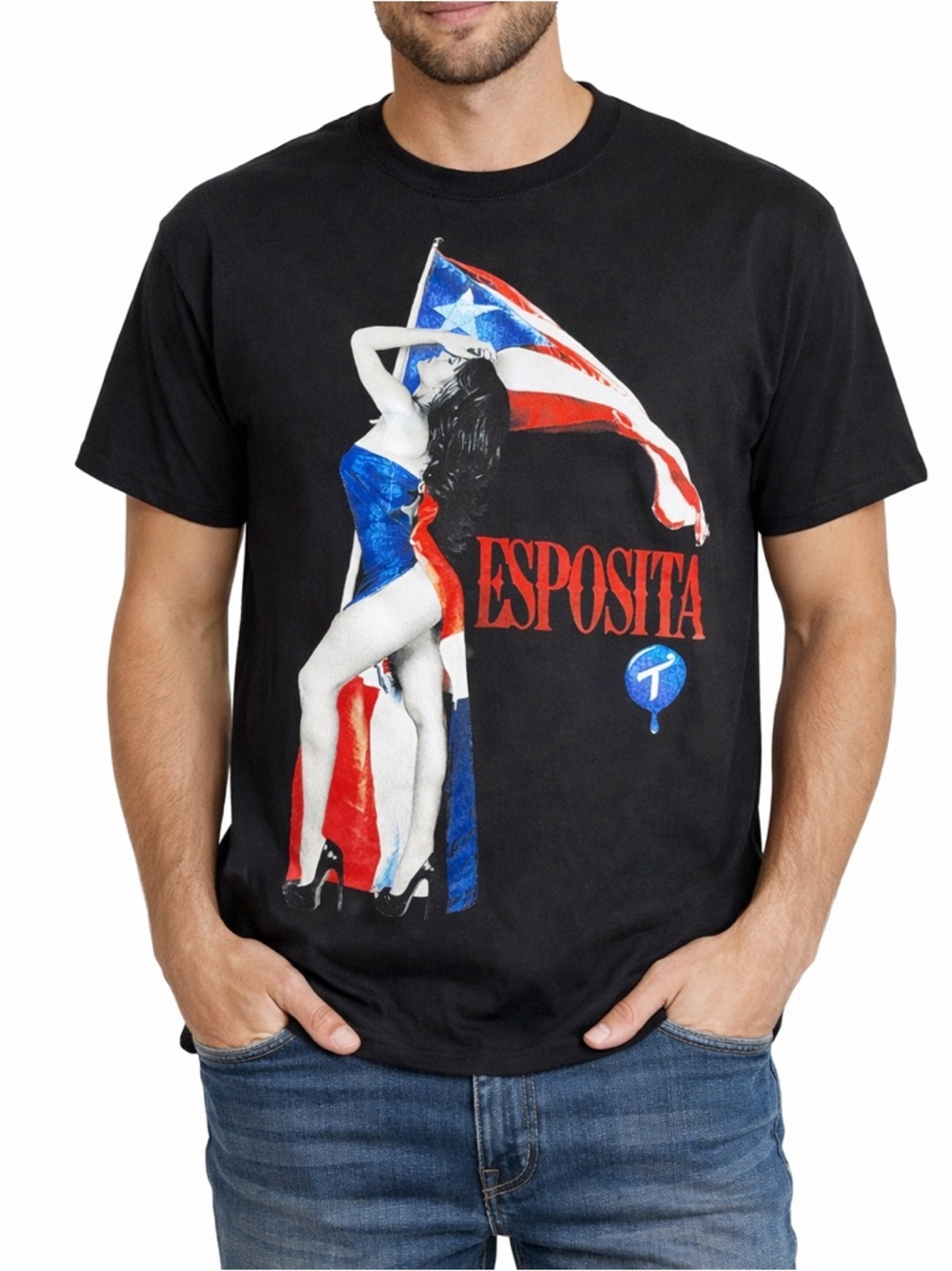 Two in the Shirt- Black Graphic T-Shirt with Esposita Design Size Large